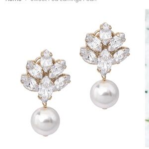 Gold and White Crystal Pearl Drop Earrings